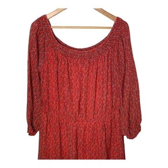 ECI Women’s XL Red Boho Peasant Sheath Dress Long Sleeve Casual Work - Picture 3 of 13